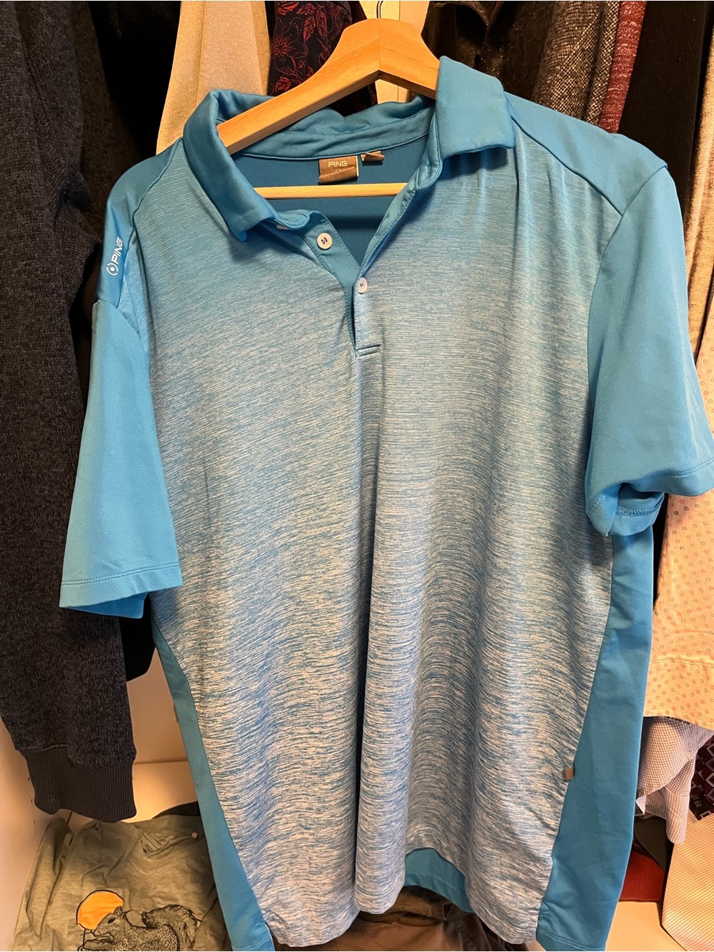 PING Men's Sky Blue Heather Performance Polo with Solid Sleeves